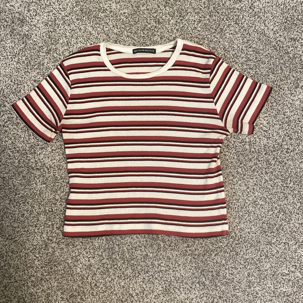 Brandy Melville Red, White, Black striped shirt